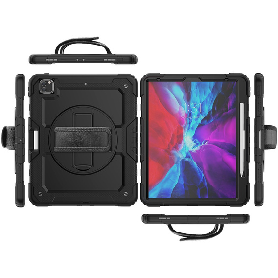 Etui pancerne do iPad Pro 12.9" 2022/2021/2020/2018 (6/5/4/3 gen.), ochronne 360 z miejscem na rysik, czarne