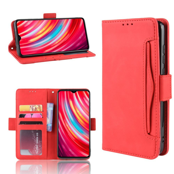 Etui z klapką do Xiaomi Redmi Note 8 Pro, Card Slot, czerwone