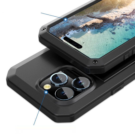 Etui do iPhone 15 Pro Max, pancerne, z wbudowanym szkłem, czarne