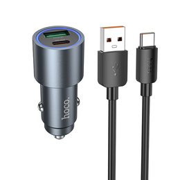 Ładowarka samochodowa Hoco Z60 USB-A + USB-C QC3.0 PD 48W + kabel USB-A do USB-C - czarna