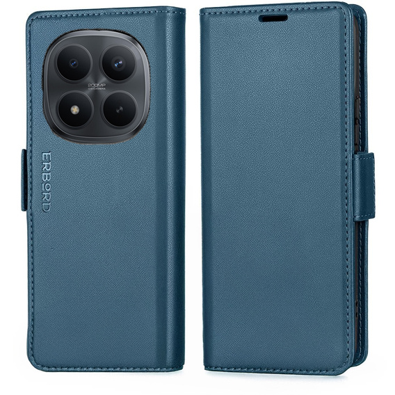Etui do Xiaomi Redmi Note 15 Pro Plus 5G / Poco M8 Pro 5G, ERBORD Glossy Litchi, portfel z klapką, niebieskie