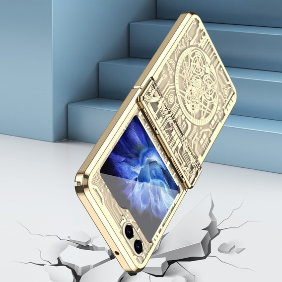 Etui do Samsung Galaxy Z Flip7 FE / Z Flip6, Mechanical Legend, złote