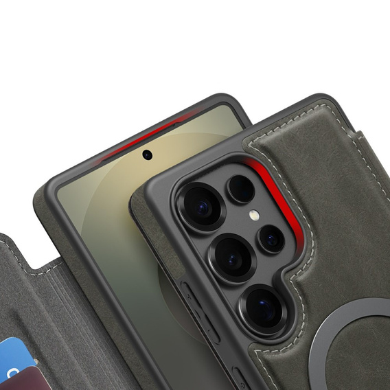 Skórzane etui do Samsung Galaxy S25 Ultra z MagSafe i blokadą RFID – Tytanowe szare