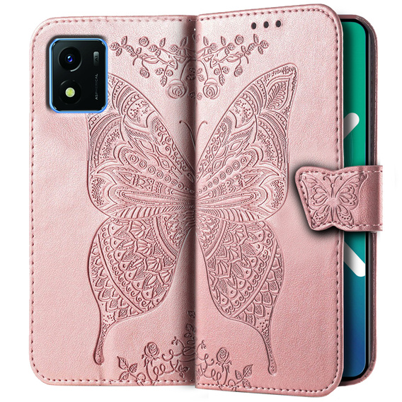 Etui z klapką do Vivo Y01, Butterfly, różowe