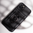 Etui do iPhone 15 Pro Max, pancerne Slide Ring, czarne + szkło 9H