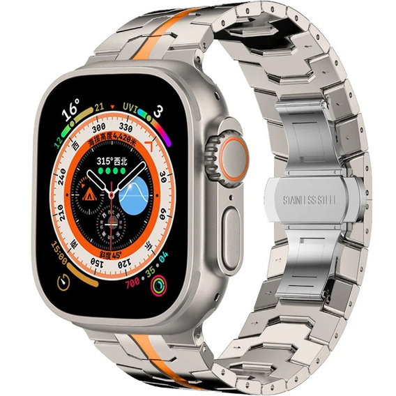 Bransoleta do Apple Watch 1/2/3/4/5/6/7/8/9/10/11/SE Ultra 1/2/3 42/44/45/46/49mm, Tytanowa/Pomarańczowa