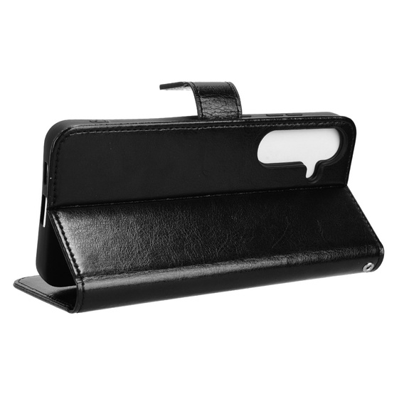 Etui z klapką do Samsung Galaxy S25 FE, Crazy Horse Wallet, czarne