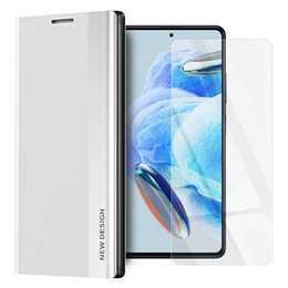 Zestaw Etui Side Magnetic do Xiaomi Poco X5 Pro 5G / Redmi Note 12 Pro, Srebrne + Szkło