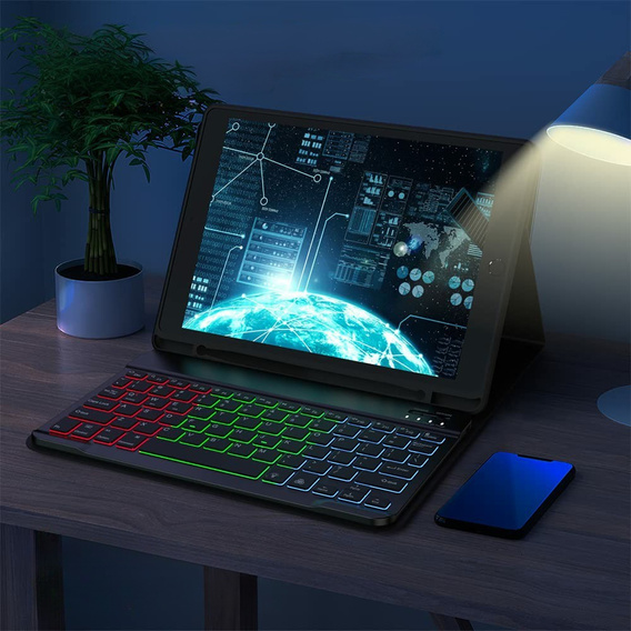 Bezprzewodowa klawiatura Bluetooth z kolorowym podświetleniem, czarna