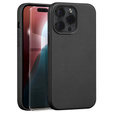 Etui skórzane do iPhone 16 Pro Max, ERBORD Leather MagSafe, czarne + Szkło na ekran