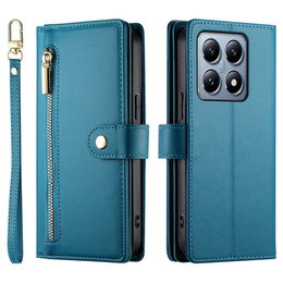Etui z klapką do Xiaomi 14T Pro, Wallet Zipper Pocket, niebieskie