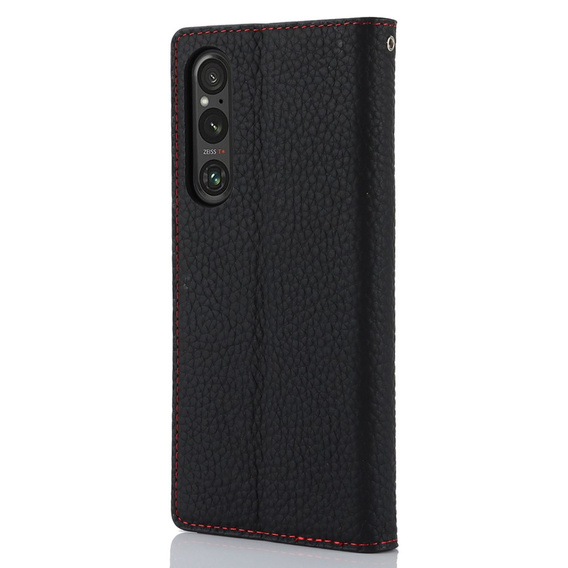 Etui z klapką do Sony Xperia 1 V, Litchi Skin Grain, czarne