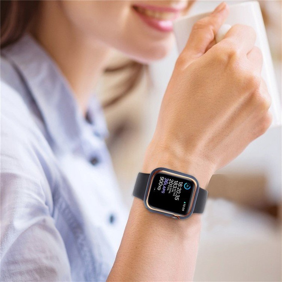 2w1 Etui + Szkło Hartowane do Apple Watch 7/8/9 45mm - Niebieski / Złoty