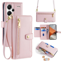 Etui z klapką do Xiaomi Redmi Note 13 Pro+, Wallet Zipper Pocket, różowe