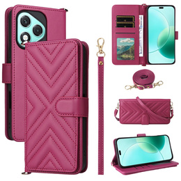 Etui portfelowe do Honor 400 Lite – różowe, z paskiem na ramię i nadgarstek, funkcją podstawki