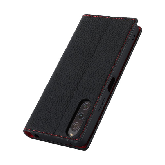 Etui z klapką do Sony Xperia 10 V, Litchi Skin Grain, czarne