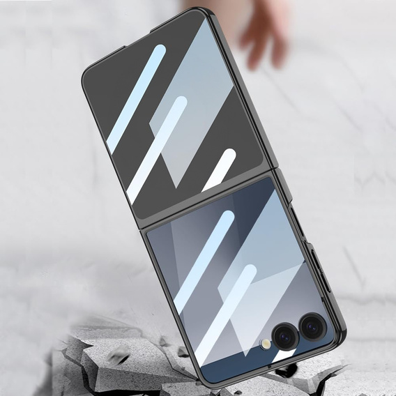 Etui ze szkłem do Samsung Galaxy Z Flip7 5G, PC Case, Czarne