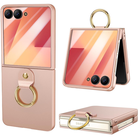 Etui Ring Holder do Samsung Galaxy Z Flip7 5G, ze szkłem na ekran zewnętrzny, złote