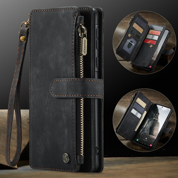 Etui CASEME do Samsung Galaxy A56 5G, Leather Wallet Cash and Card Slots, z paskiem, czarne