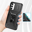 Etui do Samsung Galaxy A15, pancerne Slide Ring, czarne + szkło 9H