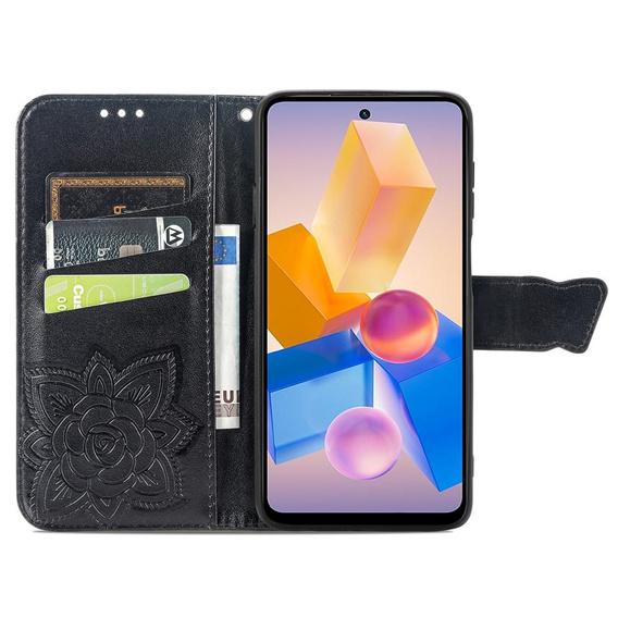 Etui z klapką do Infinix Hot 40i, Butterfly, czarne
