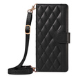 Etui z klapką do iPhone 16E, Rhombus Crossbody Leather, czarne