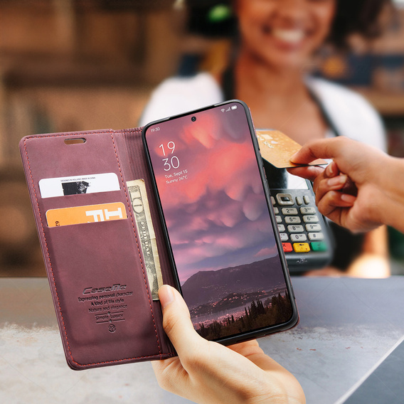 Etui CASEME do OnePlus 15, Leather Wallet Case, bordowe