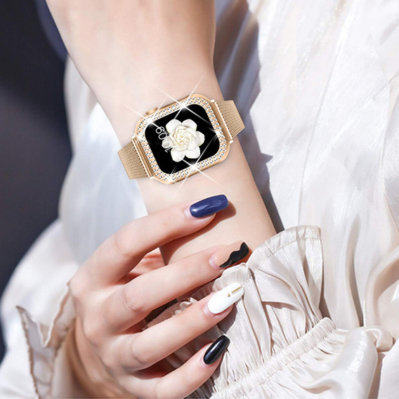 Bransoleta + Etui z Diamentami do Apple Watch 7/8/9 41mm, Różowe złoto