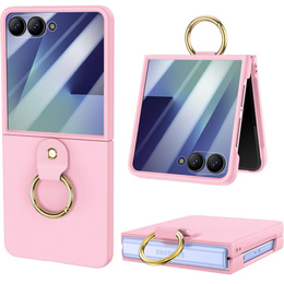 Etui Ring Holder do Samsung Galaxy Z Flip7 5G, ze szkłem na ekran zewnętrzny, różowe