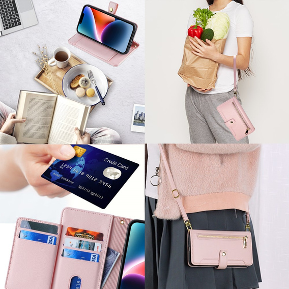 Etui z klapką do Xiaomi Redmi Note 13 Pro+, Wallet Zipper Pocket, różowe