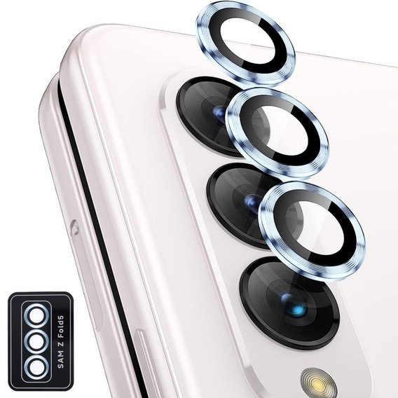Szkło Hartowane na tylny aparat do Samsung Galaxy Z Fold5 5G, z metalową ramką, niebieskie