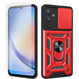 Zestaw Etui pancerne do Samsung Galaxy A34 5G, Nox Camera Slide, Czerwone + szkło