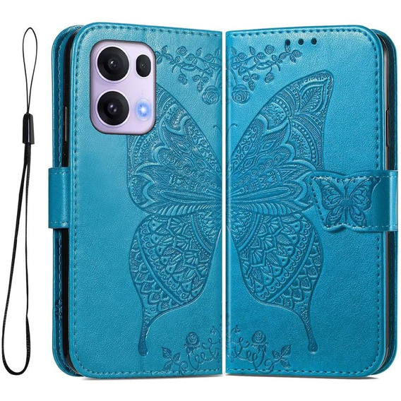 Etui z klapką do Oppo Reno 13 Pro, Butterfly, niebieskie