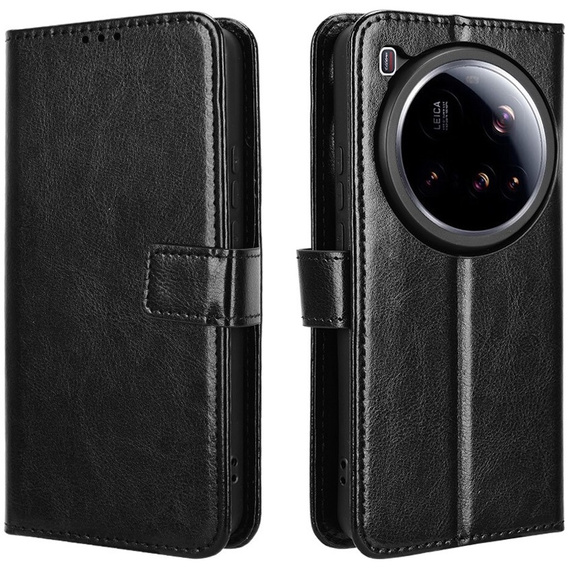 Etui z klapką do Xiaomi 15 Ultra, Crazy Horse Wallet, czarne