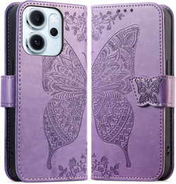 Etui z klapką do Oppo Reno 14 F / 14 FS, z wytłoczonym wzorem motyla, fioletowe