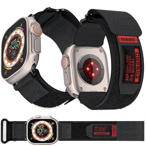 Pasek Nylonowy ERBORD MP84 do Apple Watch 1/2/3/4/5/6/7/8/9/10/11/SE Ultra 1/2/3 42/44/45/46/49mm, Czarny