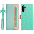 Etui z klapką do Samsung Galaxy A34 5G, Wallet Pocket Zipper Lace, zielone