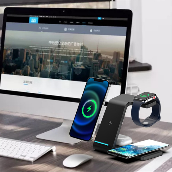 Ładowarka indukcyjna 15W 4w1 do urządzeń Samsung / Galaxy Watch / Galaxy Buds, czarna