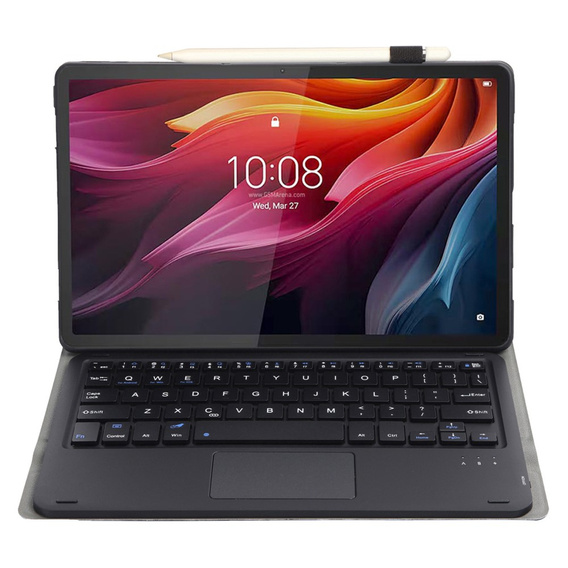 Etui z klawiaturą do Lenovo Tab K11 Plus, Leather Pen Slot TouchPad, czarne