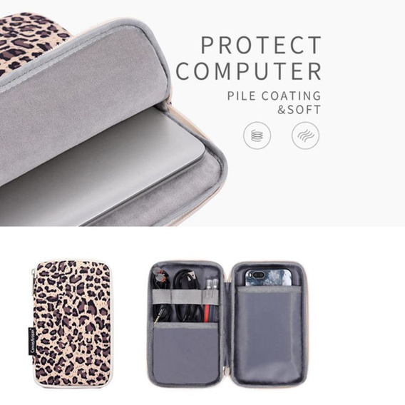 Etui na Laptopa 13" z Motywem Panterki i Dodatkową Torbą - Żółte