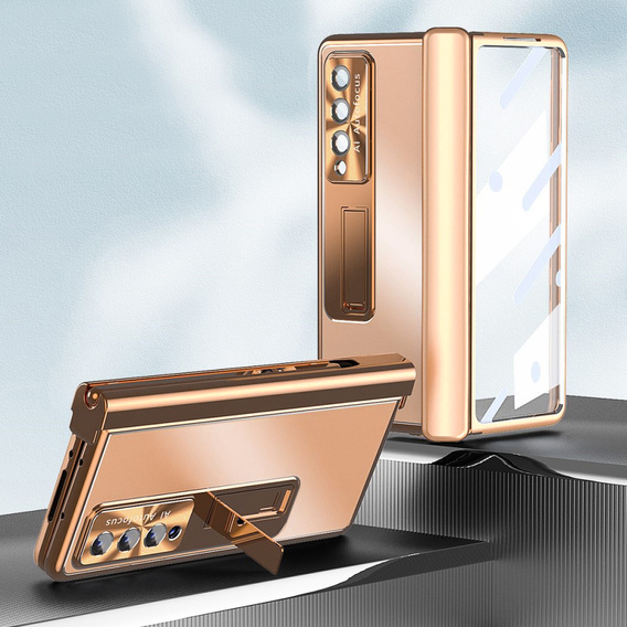 Etui ze szkłem do Samsung Galaxy Z Fold 4 5G, Premium Alloy, Rose Gold
