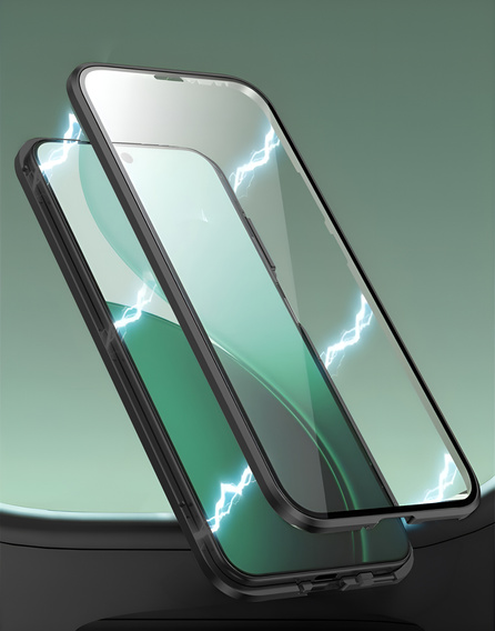 Etui do Oppo Reno 14, Magnetic Dual Glass, przezroczyste z czarnymi rantami