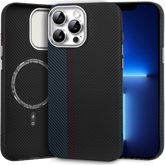 Etui do iPhone 13 Pro, Carbon Fiber MagSafe, czarne / niebieskie