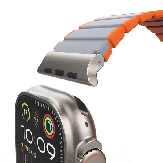 Pasek Magnetyczny do Apple Watch 1/2/3/4/5/6/7/8/9/10/11/SE Ultra 1/2/3 42/44/45/46/49mm, Szary/Pomarańczowy