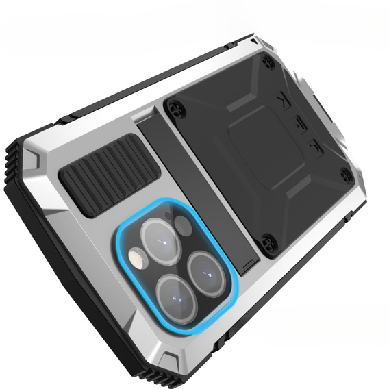 Etui do iPhone 15 Pro, R-JUST, pancerne, srebrne / czarne
