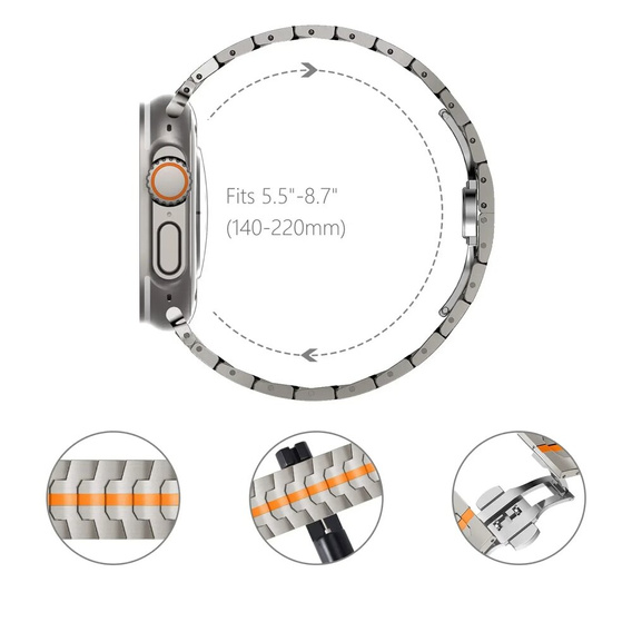 Bransoleta do Apple Watch 1/2/3/4/5/6/7/8/9/SE/ULTRA ULTRA 2 42/44/45/49MM, Tytanowa/Pomarańczowa