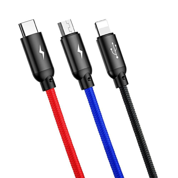 BASEUS 3in1 Kabel Type-C / Lightning / MicroUsb 1.2M - Black