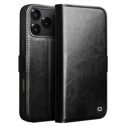 Etui ze skóry z klapką do iPhone 17 Pro Max, QIALINO Genuine Cow Leather – czarne
