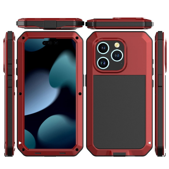 Etui do iPhone 15 Pro Max, pancerne, z wbudowanym szkłem, czerwone