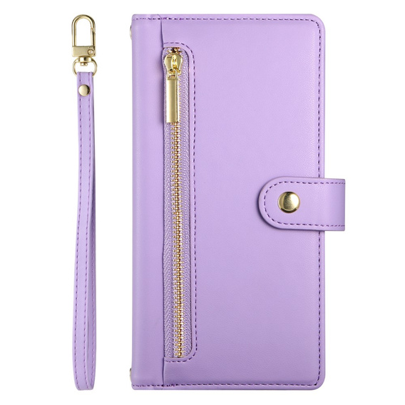 Etui z klapką do Oppo Reno 13F 5G, Wallet Zipper Pocket, fioletowe